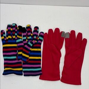 Lands End Colorful Striped and Red Gloves Set